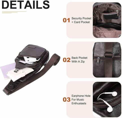 Genuine Leather Small Sling Bag - 6.69"x12.6" (LXH) Good for Men and Women Hiking Travel - Multipurpose Casual Small Packs Crossbody Chest Bag Backpack Coffee in Saudi Arabia