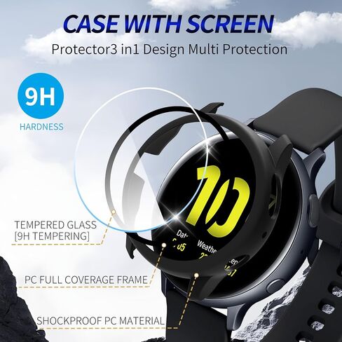 عبوة من 3 قطع لحافظة حماية شاشة Samsung Galaxy Watch Active 2 مقاس 44 مم [تغطية كاملة]، ممتص للصدمات من البولي كربونات الصلب ملحقات حماية شاملة لطبقة الزجاج المقسى المدمجة النشطة 2 in Saudi Arabia