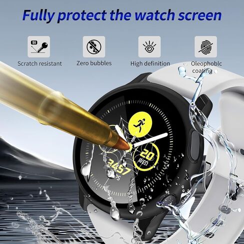 عبوة من 3 قطع لحافظة حماية شاشة Samsung Galaxy Watch Active 2 مقاس 44 مم [تغطية كاملة]، ممتص للصدمات من البولي كربونات الصلب ملحقات حماية شاملة لطبقة الزجاج المقسى المدمجة النشطة 2 in Saudi Arabia
