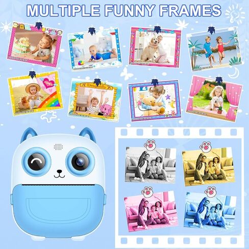كاميرا رقمية للأطفال، 1080 بكسل 2.4 بوصة كاميرا طباعة فورية للأطفال مع ورق طباعة، بطاقة SD، أقلام ملونة، هدايا عيد الميلاد للأولاد والبنات بعمر 3-12 عامًا، أزرق in Kuwait