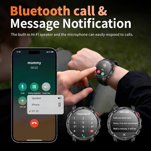 ساعة ذكية للرجال لهواتف Android وiPhone، ساعات ذكية رياضية عسكرية للرجال ساعة تعقب للياقة البدنية مع مصباح يدوي/بوصلة/مقاومة للماء/بطارية 100 يوم/معدل ضربات القلب/النوم/100+ أوضاع رياضية in Kuwait