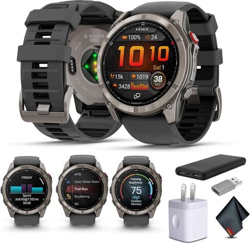 Garmin Fenix ​​8 Pro 51 ملم، شاشة AMOLED، تقنية inReach، ساعة ذكية متصلة متعددة الرياضات بنظام تحديد المواقع العالمي (GPS)، ياقوتي، تيتانيوم مع سوار سيليكون أسود/جرافيت، حزمة ساعة ذكية لتتبع اللياقة البدنية in Saudi Arabia