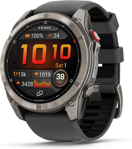 Garmin Fenix ​​8 Pro 51 ملم، شاشة AMOLED، تقنية inReach، ساعة ذكية متصلة متعددة الرياضات بنظام تحديد المواقع العالمي (GPS)، ياقوتي، تيتانيوم مع سوار سيليكون أسود/جرافيت، حزمة ساعة ذكية لتتبع اللياقة البدنية in Saudi Arabia