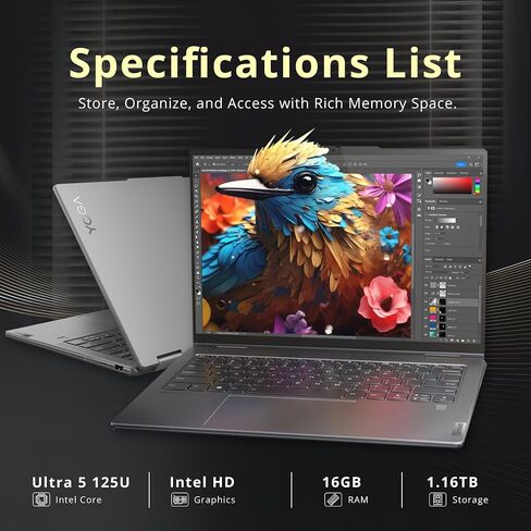 لاب توب لينوفو يوجا 7i مقاس 14 بوصة بشاشة لمس 2K 2 في 1، انتل الترا 5 125U، ذاكرة وصول عشوائي 16 جيجا، تخزين 1.16 تيرابايت (1 تيرابايت SSD + مجموعة قاعدة تركيب 160 جيجا)، لوحة مفاتيح بإضاءة خلفية، واي فاي 6E، قارئ بصمات الأصابع، ويندوز 11، رمادي in Kuwait