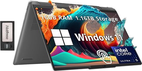 لاب توب لينوفو يوجا 7i مقاس 14 بوصة بشاشة لمس 2K 2 في 1، انتل الترا 5 125U، ذاكرة وصول عشوائي 16 جيجا، تخزين 1.16 تيرابايت (1 تيرابايت SSD + مجموعة قاعدة تركيب 160 جيجا)، لوحة مفاتيح بإضاءة خلفية، واي فاي 6E، قارئ بصمات الأصابع، ويندوز 11، رمادي in Kuwait