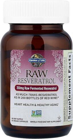 Garden of Life Heart Resveratrol Supplement - Powerful Antioxidant Support with 350mg Raw Fermented Trans-Resveratrol Plus Probiotics and Enzymes for Heart Health and Healthy Aging, 60 Vegan Capsules in Saudi Arabia