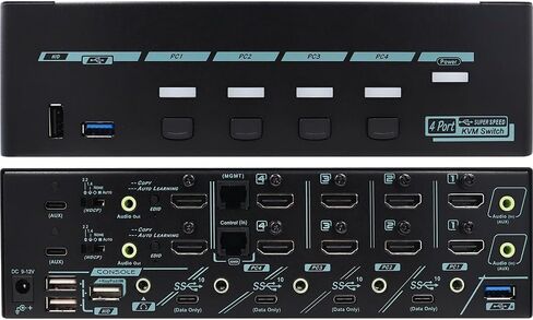 Rextron HDMI 2.1 KVM Switch for 4 Computers 2 Monitors, 8K@60Hz, HDCP 2.2, EDID Emulator, USB 3.2 10Gbps, Audio Embed & Extract, Serial Control, Hotkey Switching, Keypad in, Plug & Play, MKAG-8KT3124 in Saudi Arabia