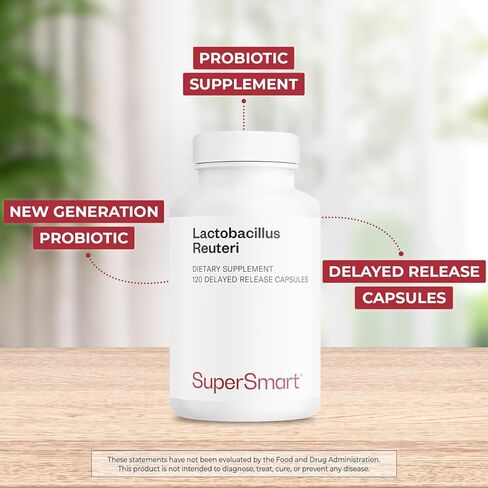 Supersmart - Lactobacillus Reuteri 5 مليار CFU يوميًا (مكمل بروبيوتيك) - صحة الجهاز الهضمي - توازن البكتيريا المعوية - توازن الدهون الطبيعي | غير معدل وراثيًا وخالي من الغلوتين - 60 كبسولة دكتورة in Kuwait