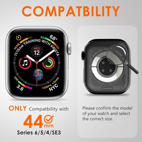 غطاء مقاوم للماء من FULLIFE لساعة Apple Watch SE3/Series 6 5 4 مقاس 44 ملم | الوفير وعرة | مع واقي الشاشة | للرجال والنساء | أسود + برتقالي in Kuwait
