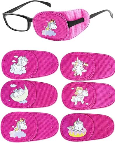 Eye Patches for Kids Girls Boys,6 Pcs Styles Eye Patch for Glasses Kids Reusable Eye Patch for Treating Lazy Eye Amblyopia Strabismus (Left Eye, Blue Transportation) in Kuwait