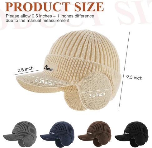 Winter Hat with Ear Flaps for Men, Beanie with Brim Hat Scarf Set, Warm Fleece Lined Skull Cap Neck Warmer for Women in Kuwait