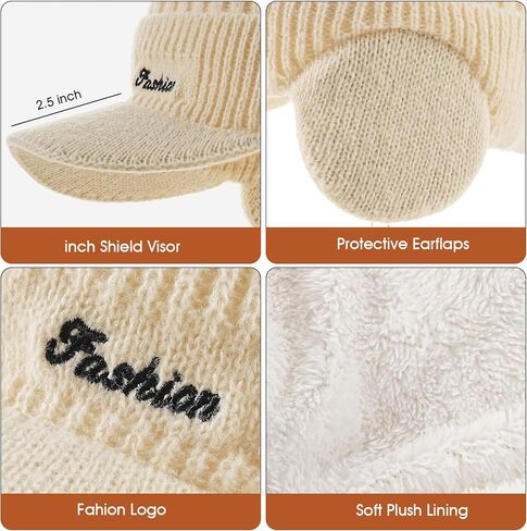 Winter Hat with Ear Flaps for Men, Beanie with Brim Hat Scarf Set, Warm Fleece Lined Skull Cap Neck Warmer for Women in Kuwait