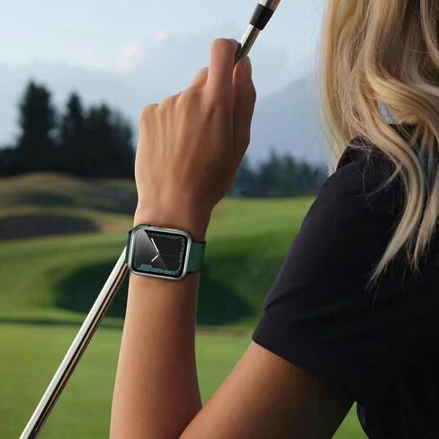 حافظة متوافقة مع ساعة Apple Watch، مع واقي شاشة زجاجي مقوى مدمج، غطاء PC لسلسلة iWatch 9/8/7/SE 2rd SE 6 5 4/3 2 للاختيار DJSC (41 ملم، حافة زرقاء + فضية) in Saudi Arabia