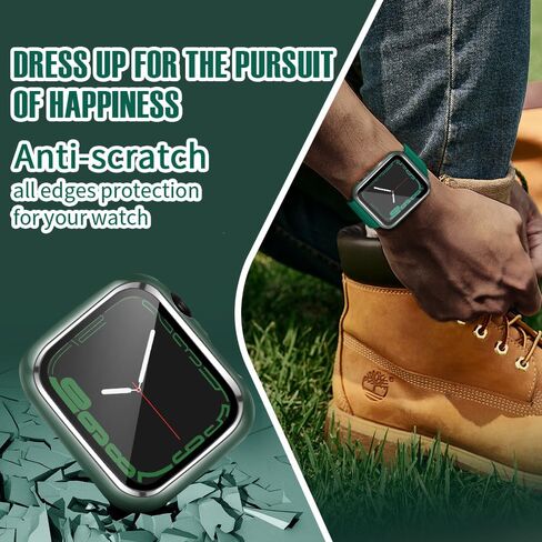 حافظة متوافقة مع ساعة Apple Watch، مع واقي شاشة زجاجي مقوى مدمج، غطاء PC لسلسلة iWatch 9/8/7/SE 2rd SE 6 5 4/3 2 للاختيار DJSC (41 ملم، حافة زرقاء + فضية) in Saudi Arabia