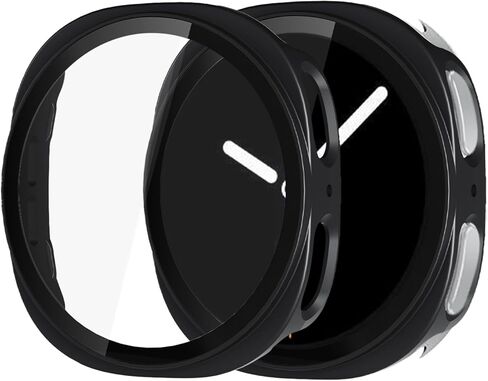 حافظة مكونة من عبوتين لساعة سامسونج جالاكسي 8 مقاس 44 ملم - 2 في 1 من البولي كربونات الصلب وطبقة حماية من الزجاج المقسى، غطاء ساعة بديل لساعة جالاكسي 8، أسود in Kuwait