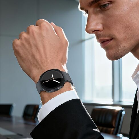 حافظة مكونة من عبوتين لساعة سامسونج جالاكسي 8 مقاس 44 ملم - 2 في 1 من البولي كربونات الصلب وطبقة حماية من الزجاج المقسى، غطاء ساعة بديل لساعة جالاكسي 8، أسود in Kuwait