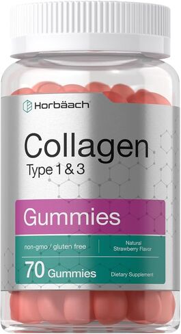 Collagen Gummies | 90 Count | Strawberry Flavored Gummy | Hydrolyzed Collagen Type 1 and 3 | Non-GMO, Gluten Free | by Horbaach in Saudi Arabia