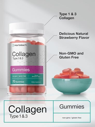 Collagen Gummies | 90 Count | Strawberry Flavored Gummy | Hydrolyzed Collagen Type 1 and 3 | Non-GMO, Gluten Free | by Horbaach in Saudi Arabia