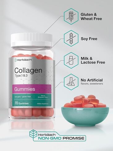 Collagen Gummies | 90 Count | Strawberry Flavored Gummy | Hydrolyzed Collagen Type 1 and 3 | Non-GMO, Gluten Free | by Horbaach in Saudi Arabia