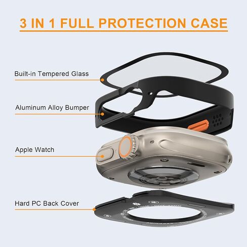 Ultra-Thin Luxury Metal Watch Case, Screen Protector for Apple Watch Ultra 2/3, Built-in Tempered Glass, 3 in 1 Full Protection AL Alloy Bumper Rugged Case in Kuwait