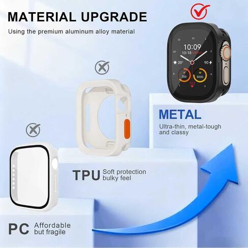 Ultra-Thin Luxury Metal Watch Case, Screen Protector for Apple Watch Ultra 2/3, Built-in Tempered Glass, 3 in 1 Full Protection AL Alloy Bumper Rugged Case in Kuwait