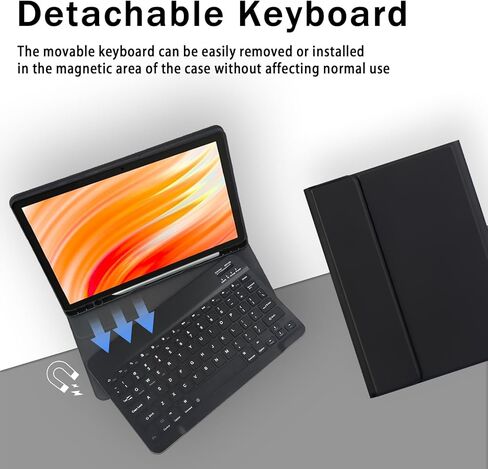 حافظة لوحة مفاتيح وماوس لجهاز Amazon Fire HD 10/10 Plus 2021/2023 مقاس 10.1 بوصة (الجيل 11/13)، لوحة مفاتيح قابلة لإعادة الشحن وقابلة للفصل مع غطاء منفذ شحن من النوع C للكمبيوتر اللوحي + الماوس (أسود) in Kuwait