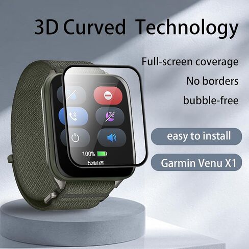 واقي شاشة Liuyuxi مكون من 3 قطع متوافق مع Garmin Venu X1، مادة PMMA، حافة منحنية ثلاثية الأبعاد تغطية كاملة لفيلم الساعة الذكية، مضاد للخدش، مضاد لبصمات الأصابع وحساسية عالية. in Saudi Arabia