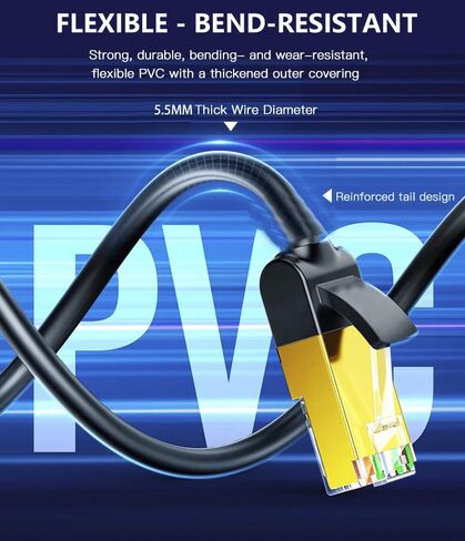 كابل إيثرنت CAT7 16FT، كابل شبكة 10 جيجابت في الثانية، RJ45 مطلي بالذهب 16FT، حماية ثلاثية، متوافق مع جهاز التوجيه والكمبيوتر والكمبيوتر المحمول in Kuwait