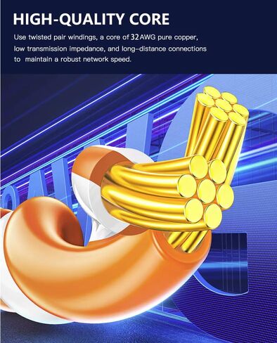 كابل إيثرنت CAT7 16FT، كابل شبكة 10 جيجابت في الثانية، RJ45 مطلي بالذهب 16FT، حماية ثلاثية، متوافق مع جهاز التوجيه والكمبيوتر والكمبيوتر المحمول in Kuwait