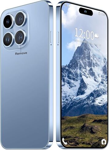 هاتف Huness 15PROMAX الذكي غير مقفل، بطارية 6800 مللي أمبير/ساعة 6.8 HD هاتف غير مقفل، 16+512 جيجابايت Android 14 مع بطاقة ذاكرة 128 جيجابايت، شريحة اتصال مزدوجة/5G/قفل بصمة الإصبع/معرف الوجه (أزرق، 16+512G) in Kuwait