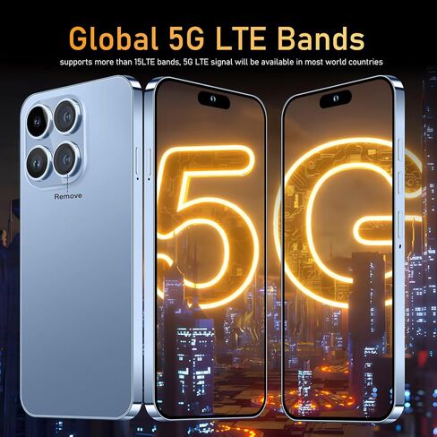 هاتف Huness 15PROMAX الذكي غير مقفل، بطارية 6800 مللي أمبير/ساعة 6.8 HD هاتف غير مقفل، 16+512 جيجابايت Android 14 مع بطاقة ذاكرة 128 جيجابايت، شريحة اتصال مزدوجة/5G/قفل بصمة الإصبع/معرف الوجه (أزرق، 16+512G) in Kuwait