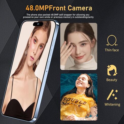 هاتف Huness 15PROMAX الذكي غير مقفل، بطارية 6800 مللي أمبير/ساعة 6.8 HD هاتف غير مقفل، 16+512 جيجابايت Android 14 مع بطاقة ذاكرة 128 جيجابايت، شريحة اتصال مزدوجة/5G/قفل بصمة الإصبع/معرف الوجه (أزرق، 16+512G) in Kuwait