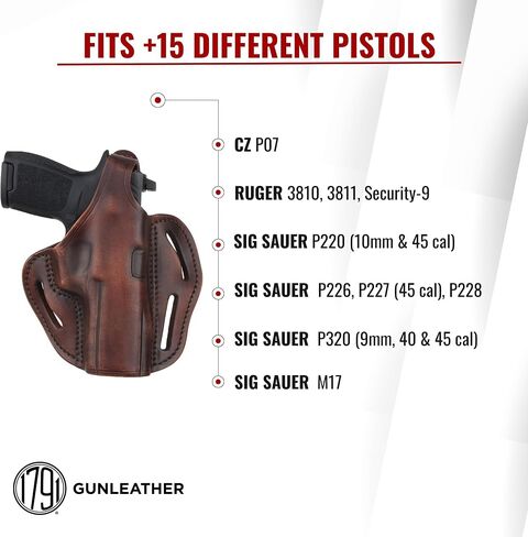 1791 GUNLEATHER Sig P320 Thumb Break Holster - حافظة مسدس جلدية OWB لليد اليمنى - تناسب Sig Sauer P220، P227، P320 و Ruger Security-9 in Kuwait