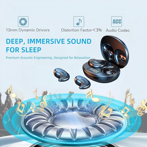 سماعات أذن M52 Sleep مع شاشة عرض للطاقة، سماعات أذن صغيرة غير مرئية للنوم الجانبي، سماعات رأس لاسلكية بلوتوث 5.3، بطارية 58 ساعة، راحة رفيعة للغاية، ميكروفون عالي الدقة، صوت شعاع الرؤية، أسود in Kuwait