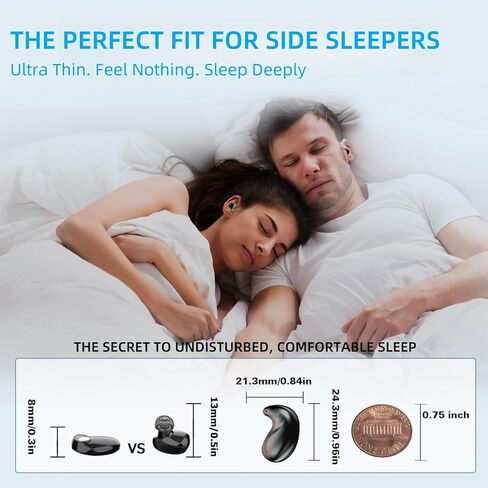 سماعات أذن M52 Sleep مع شاشة عرض للطاقة، سماعات أذن صغيرة غير مرئية للنوم الجانبي، سماعات رأس لاسلكية بلوتوث 5.3، بطارية 58 ساعة، راحة رفيعة للغاية، ميكروفون عالي الدقة، صوت شعاع الرؤية، أسود in Kuwait