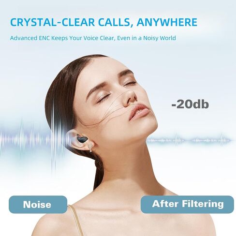 سماعات أذن M52 Sleep مع شاشة عرض للطاقة، سماعات أذن صغيرة غير مرئية للنوم الجانبي، سماعات رأس لاسلكية بلوتوث 5.3، بطارية 58 ساعة، راحة رفيعة للغاية، ميكروفون عالي الدقة، صوت شعاع الرؤية، أسود in Kuwait