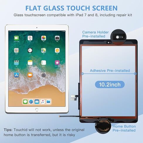 Replacement Screen Digitizer Glass Touch Screen Repair Kit with Home Button+Tools for iPad 7th Gen / 7/8 (White) by YTXXDEUS in Saudi Arabia