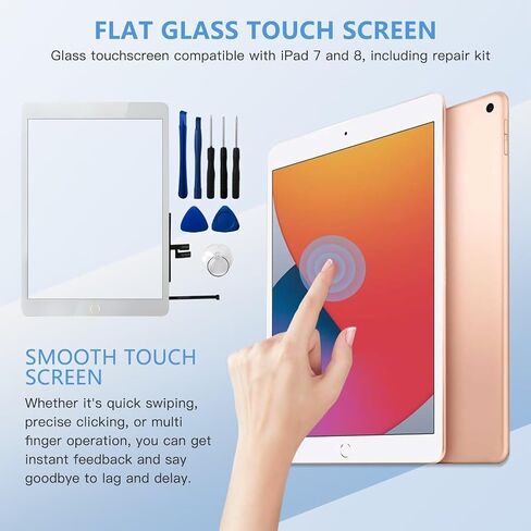 Replacement Screen Digitizer Glass Touch Screen Repair Kit with Home Button+Tools for iPad 7th Gen / 7/8 (White) by YTXXDEUS in Saudi Arabia