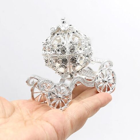 MDEOOSKY Silver Diamond Pumpkin Carriage Jewelry Box, Cinderella Pumpkin Carriage Decorative Hinged Jewelry Trinket Box, Hollow Diamond Pumpkin Carria in Saudi Arabia