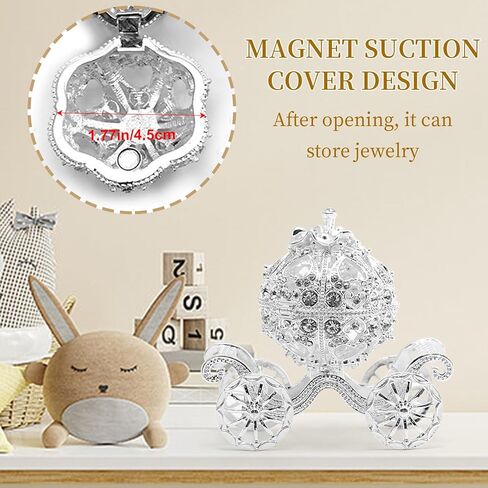 MDEOOSKY Silver Diamond Pumpkin Carriage Jewelry Box, Cinderella Pumpkin Carriage Decorative Hinged Jewelry Trinket Box, Hollow Diamond Pumpkin Carria in Saudi Arabia