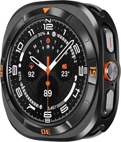 حافظة معدنية رقمية من Amizee لساعة Samsung Galaxy Watch Ultra/Ultra 2 مقاس 47 مم، غطاء خلفي متين وإطار ممتص للصدمات رفيع للغاية لساعة Galaxy Watch 7/8 Ultra، رقمي-أسود/برتقالي in Kuwait