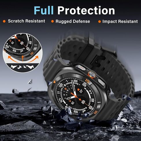 حافظة معدنية رقمية من Amizee لساعة Samsung Galaxy Watch Ultra/Ultra 2 مقاس 47 مم، غطاء خلفي متين وإطار ممتص للصدمات رفيع للغاية لساعة Galaxy Watch 7/8 Ultra، رقمي-أسود/برتقالي in Kuwait