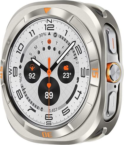 حافظة معدنية رقمية من Amizee لساعة Samsung Galaxy Watch Ultra/Ultra 2 مقاس 47 مم، غطاء خلفي متين وإطار ممتص للصدمات رفيع للغاية لساعة Galaxy Watch 7/8 Ultra، رقمي-أسود/برتقالي in Kuwait