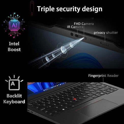 Lenovo ThinkPad X1 Carbon Gen 13 Business Laptop, Intel Ultra 7 255U, 14" FHD+ Touchscreen, 32GB DDR5 RAM, 2TB SSD PCIe, WiFi 6E + BT, RJ-45, Backlit Keyboard, 1080p Webcam, Windows 11 Pro - Black in Saudi Arabia