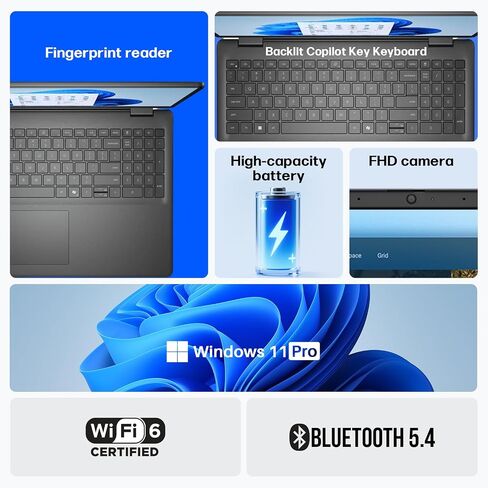 كمبيوتر محمول Dell Inspiron 16 بشاشة لمس، Intel Core 7 150U، شاشة 16 بوصة FHD+، شاشة 300 نيت، 32 جيجا DDR5، 5200 MT/s، 1 تيرابايت SSD، لوحة مفاتيح بإضاءة خلفية، Wi-Fi 6E، Windows 11 Pro in Saudi Arabia