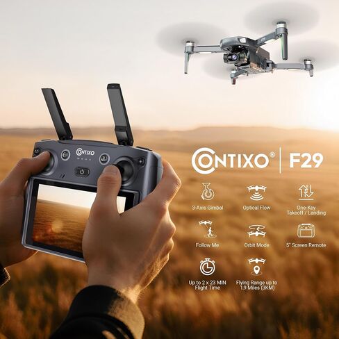 طائرة بدون طيار كونتيكسو قابلة للطي للبالغين مع كاميرا 4K، محور ثلاثي المحاور، جهاز تحكم عن بعد بشاشة لمس 5 بوصات، إرجاع GPS، اتبعني، أوربت، محرك بدون فرش، وقت طيران 46 دقيقة مع بطاريتين، رحلة تصل إلى 3 كيلومتر in Saudi Arabia