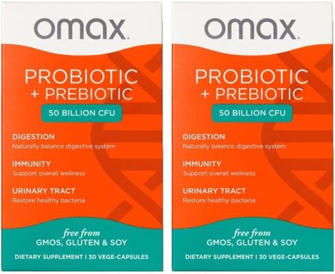 علب Omax3 بروبيوتيك نباتي + حبوب مكملات البريبايوتك، 50 مليار وحدة تشكيل مستعمرة، 10 سلالات مدروسة سريريًا، خالية من منتجات الألبان، غير معدلة وراثيًا، معبأة في فقاعات (90 كبسولة نباتية) in Saudi Arabia