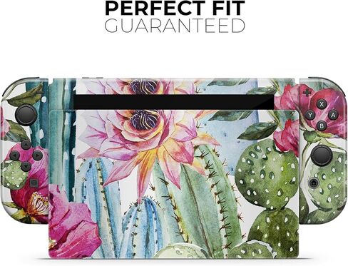 Design Skinz - Compatible with Nintendo Switch OLED Console + Joy-Con - Skin Decal Protective Scratch-Resistant Removable Vinyl Wrap Cover - Vintage Watercolor Cactus Bloom in Saudi Arabia