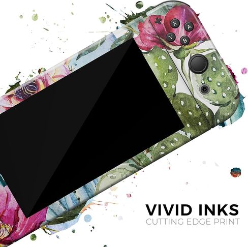 Design Skinz - Compatible with Nintendo Switch OLED Console + Joy-Con - Skin Decal Protective Scratch-Resistant Removable Vinyl Wrap Cover - Vintage Watercolor Cactus Bloom in Saudi Arabia