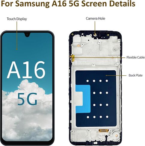 بديل شاشة Samsung Galaxy A16 5G مع طقم الإطار A166e A166u A166p S166v S166w S166dl مجموعة محول رقمي بشاشة LCD تعمل باللمس مع أدوات إصلاح (ليس لهاتف Galaxy A16 4G) in Kuwait